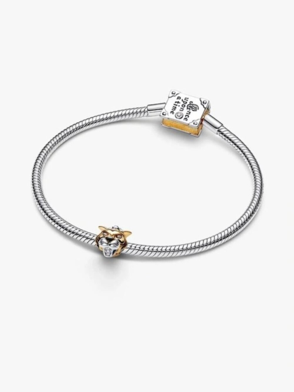 Pandora Two-Tone Panther Head Snake Chain Bracelet in Silver and Gold Accent